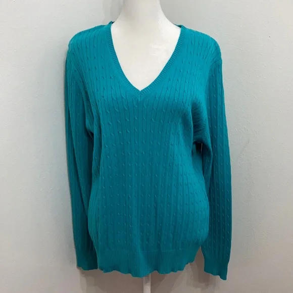NWT Kim Rogers Original Turquoise Cable Knit Sweater Size XL - Picture 5 of 16